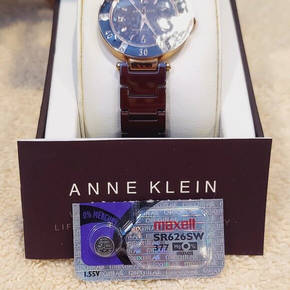 NIB ANNE KLEIN ROSE GOLD TONE BROWN CERAMIC WATCH WITH SWAROVSKI CRYSTALS - Picture 15 of 15